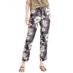 New J.Crew Hawaiian Floral Black & White Silk Pajama Style Easy Pant Tall